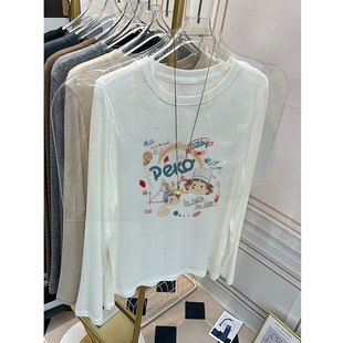 白色纯棉长袖t恤女装2026新款早春穿搭加绒内搭可外穿打底衫上衣