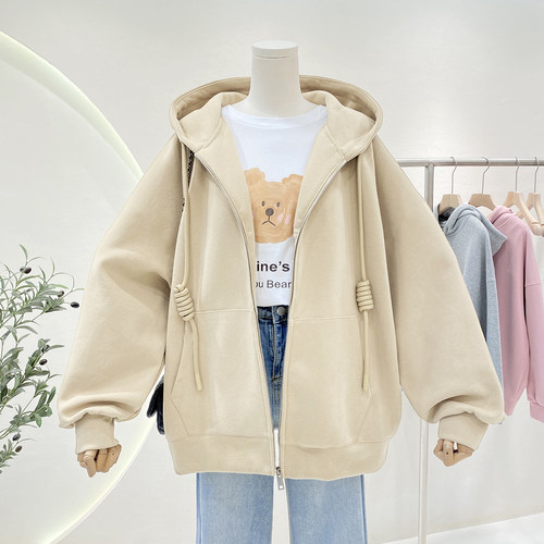 春秋季新款拉链连帽外套女士卫衣