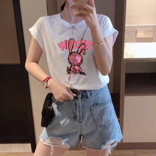 2025早春新款 t恤女装 宽松复古港味chic潮牌上衣 纯棉白色短袖 夏季