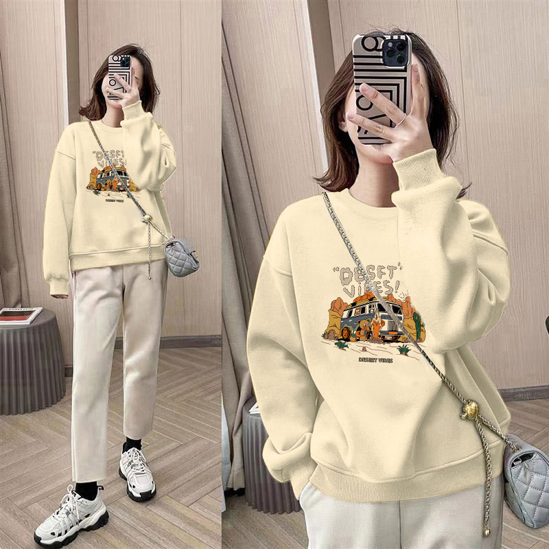 冬季新款圆领卫衣女士宽松外套