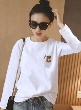 白色纯棉长袖t恤女2026年新款秋冬季欧货洋气加绒内搭打底衫上衣