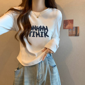 秋冬季 2026新款 加绒修身 长袖 上衣 白色内搭打底衫 T恤辣妹短款 女装