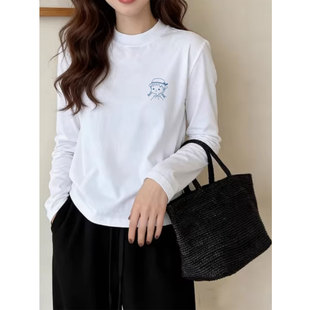 白色纯棉长袖t恤女2026新款早春穿搭内搭打底衫韩系ins设计感上衣