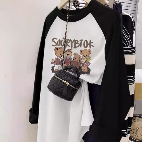 纯棉插肩长袖t恤女秋季宽松上衣