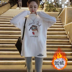 半高领打底衫女秋冬季内搭洋气中长款加绒白色长袖t恤上衣遮屁股