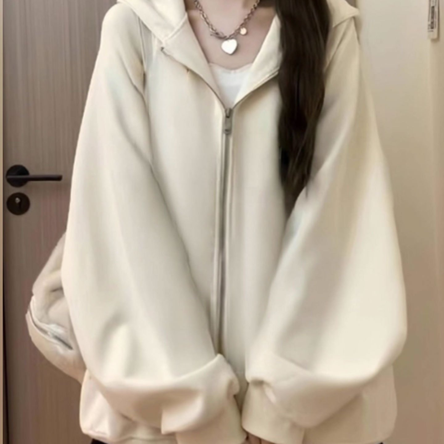 美式oversize巨好看的女士卫衣2025新款早秋冬季加绒开衫连帽外套