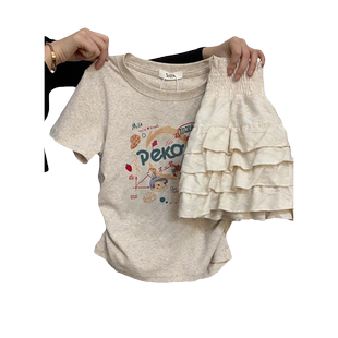 正肩纯棉短袖t恤女装2026年新款春夏季掐腰设计感短款甜辣小上衣