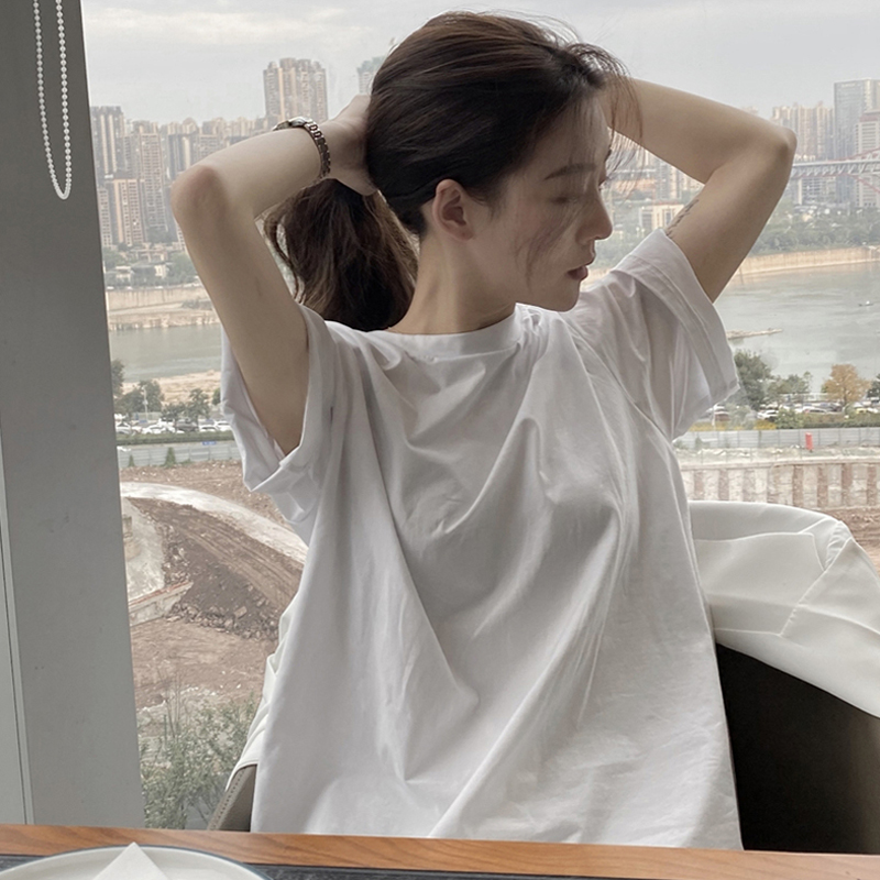 2023新款春夏季白色纯棉短袖t恤女宽松小众设计感别致上衣服ins潮