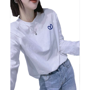 白色纯棉长袖t恤女装2025新款欧货欧洲站潮牌秋冬加绒打底衫上衣