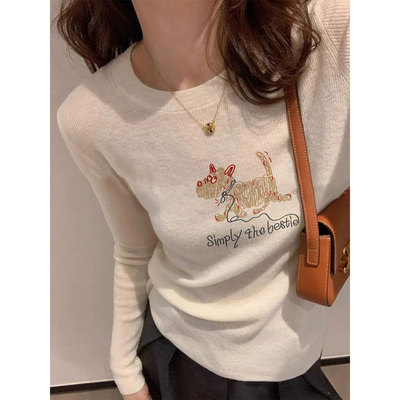 白色纯棉长袖t恤女2025新款爆款秋冬季加绒内搭高级感打底衫上衣