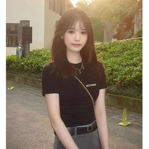 夏季新款黑色正肩短袖t恤上衣女