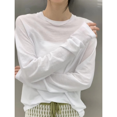 欧货白色长袖t恤女装纯棉上衣