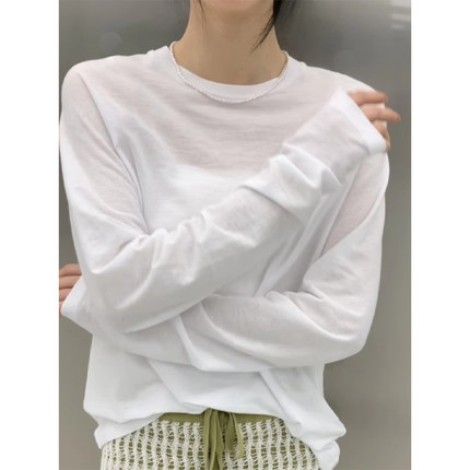 2025新款秋冬季加绒欧货白色长袖t恤女装设计感小众气质纯棉上衣