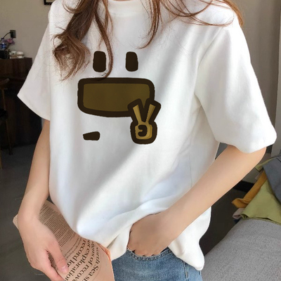 白色纯棉短袖t恤女夏季韩版宽松圆领体恤正肩独特上衣设计感小众