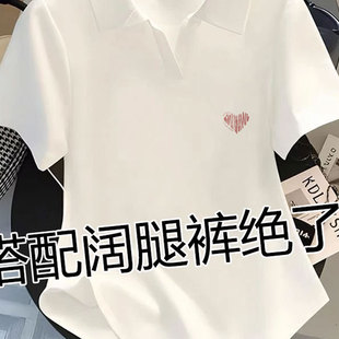 夏季 纯棉polo衫 t恤女2025新款 修身 韩系chic别致小上衣高级感 短袖