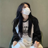 t恤女装 2025新款 春秋冬季 纯棉长袖 洋气内搭高级感打底衫 撞色上衣