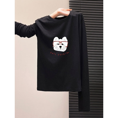 黑色纯棉长袖t恤女2025新款秋冬季修身显瘦超好看内搭打底衫上衣