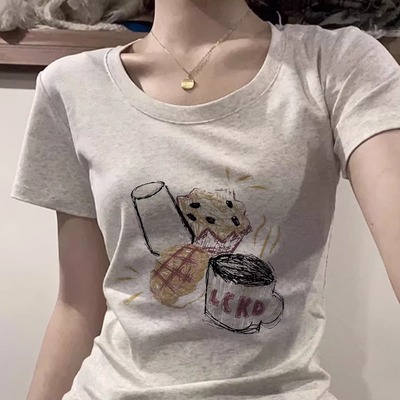 纯棉u领短袖t恤女2025新款夏日辣妹女装小众不撞款穿搭上衣高级感