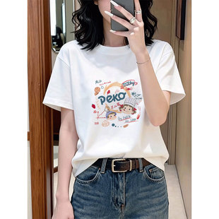 白色纯棉短袖t恤女2026新款夏季宽松显瘦韩版慵懒松弛感印花上衣