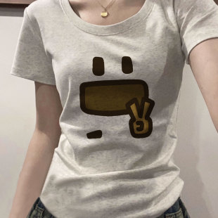t恤女装 夏季 白色u领纯棉短袖 2025新款 显瘦上衣 高级小众不撞款 修身