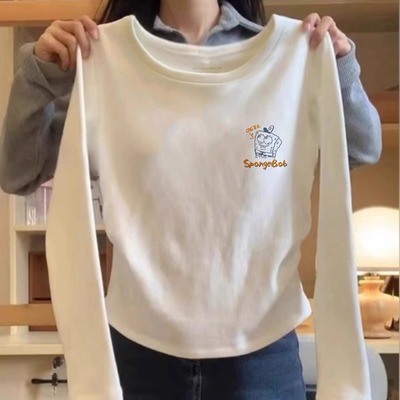 小众设计感收腰褶皱长袖T恤女