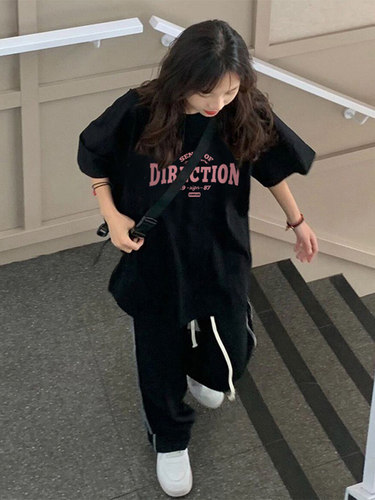 黑色纯棉短袖t恤女装宽松上衣