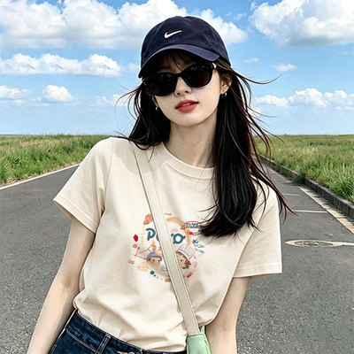 奶呼呼纯棉短袖t恤女装2026新款夏季超火减龄贵气松弛感穿搭上衣
