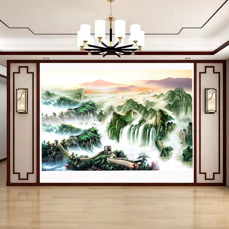 中国风长城山水画客厅装饰靠山图现代装饰画
