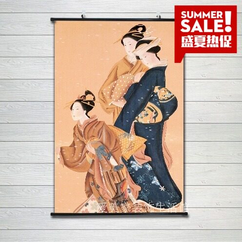 日本仕女图寿司店壁画艺妓浮世绘挂画料理店装饰画日式家居海报
