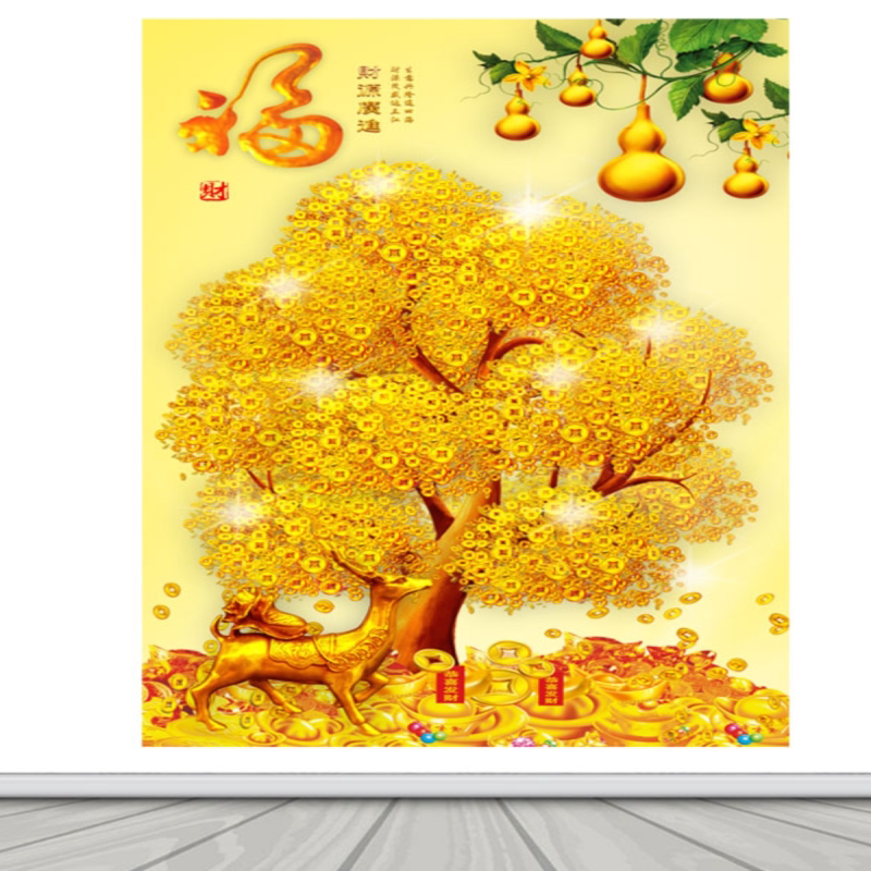 玄关摇钱树发财树客厅壁纸墙贴自现代装饰画