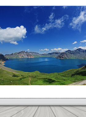 长白山天池画图山水画壁纸墙贴自粘风景画办公室客厅有山有水招财