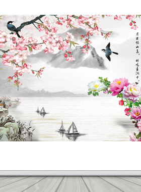 水墨画风景装饰画客厅办公室背景墙海报鸟鸣涧自粘贴纸画