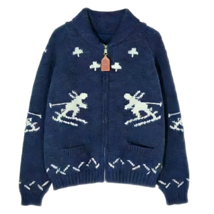 重工提花拉链针织慵懒风小人滑雪宽松毛衣外套951 清仓狂欢