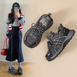 ZHR猪皮鞋垫老爹鞋2026春季新款厚底休闲鞋百搭运动鞋内增高女鞋