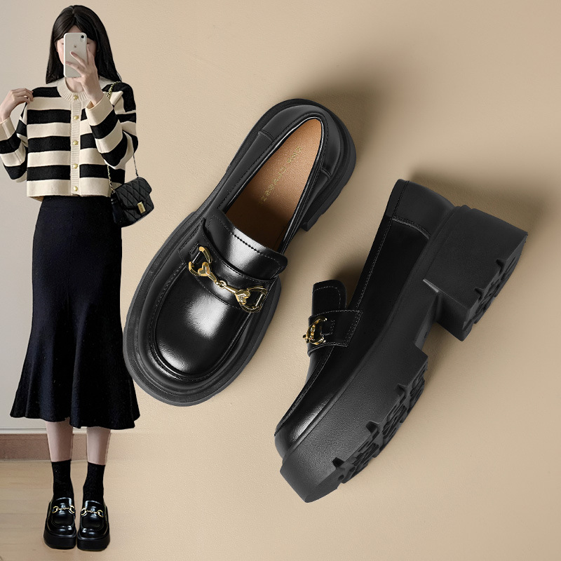 ZHR则则乐福鞋女英伦风单鞋女2025春秋新款厚底百搭黑色小皮鞋女