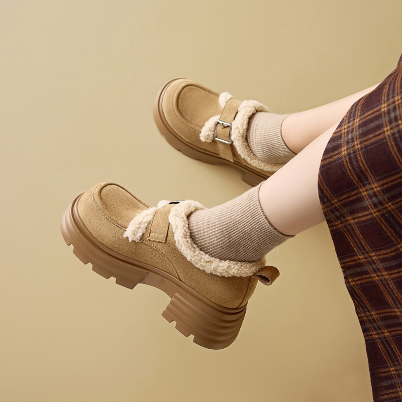 ZHR则则洋气厚底毛绒单鞋女2025新款气质百搭加绒保暖小皮鞋增高