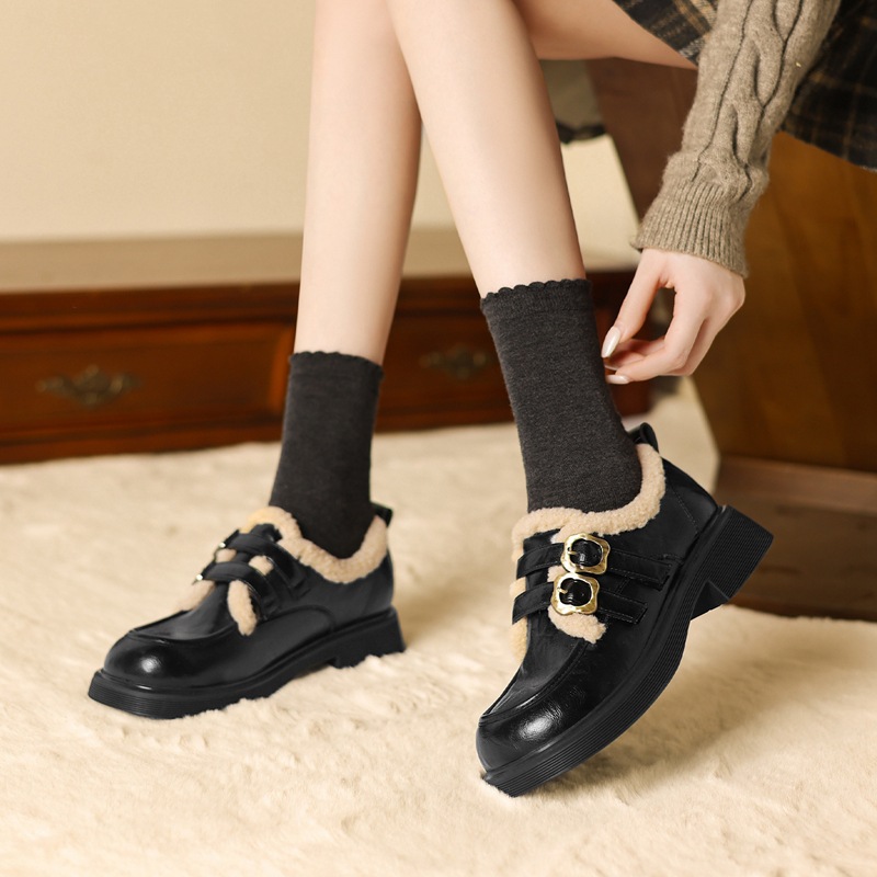 ZHR则则加绒保暖英伦单鞋2025冬季新款厚底增高棉鞋女雪地靴通勤