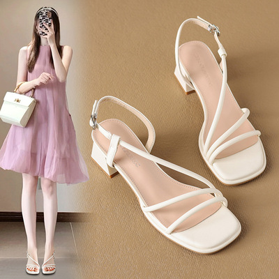 ZHR则则法式复古粗跟凉鞋女夏季时尚百搭洋气沙滩凉鞋简约女鞋