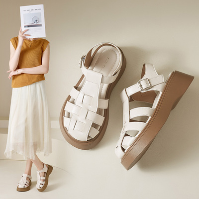 ZHR则则罗马凉鞋女2026新款夏季厚底增高猪笼鞋休闲百搭包头凉鞋