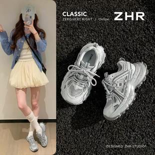 ZHR厚底透气老爹鞋女2026夏季新款小个子增高休闲鞋