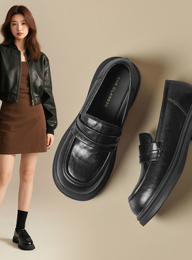 ZHR则则黑色小皮鞋英伦单鞋2025新款气质百搭乐福鞋一脚蹬单鞋女