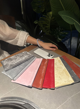 MISSFROG新款新中式原创国风丝绒绸缎牛皮夹子手机包