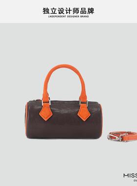 MISSFROG原创真皮小众植鞣牛皮枕头包波士顿迷你撞色单肩斜挎包女