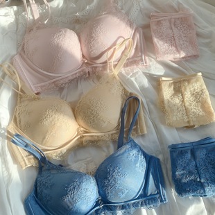 ponyo蓝风铃调整型莫代尔蚕丝文胸套装 日系聚拢聚拢上薄下厚内衣