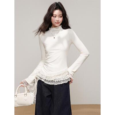 拉夏贝尔木耳边半高领磨