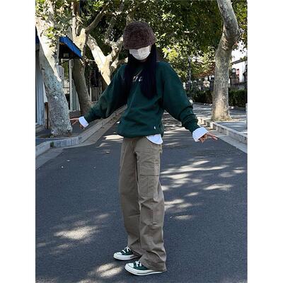 卡其美式直筒窄版高腰工