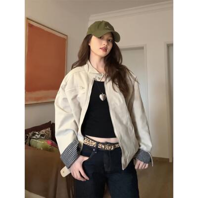 早秋翻领拼接外套女春秋