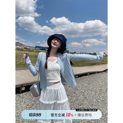 苏三三蓝色麻花毛衣开衫