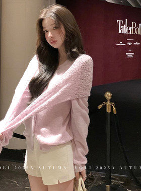 YOLI 张宥利  春日来信 紫色羊毛针织衫女春简约温柔百搭显瘦上衣