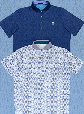 代购Greyson高尔夫短袖衫男子印花款Seawolf Polo
